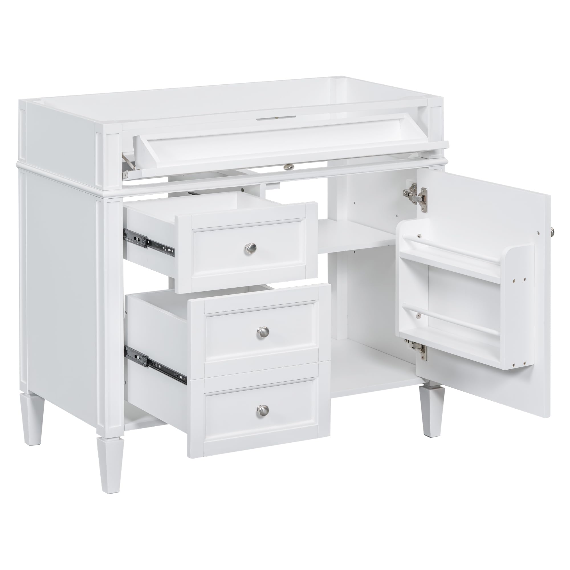 Favfurish 36" Bathroom Vanity Without Sink, Modern Solid Wood Storage Cabinet with 2 Drawers and Tip-Out Drawer, Cabinets Door Organizer &amp; Adjustable Shelf, Soft-Close Doors, Easy to Assemble, White