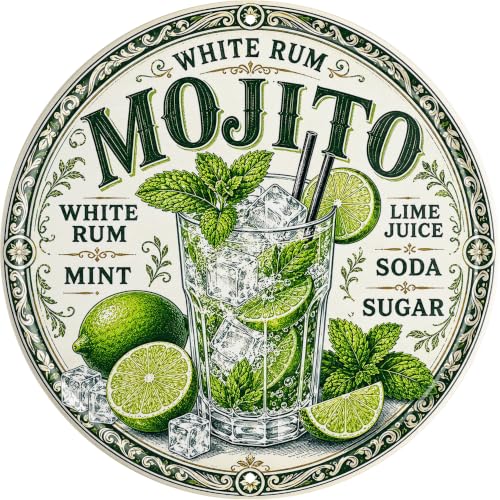 NJBWXLCV White Rum Mojito Recipe Metal Sign 8x8in Round