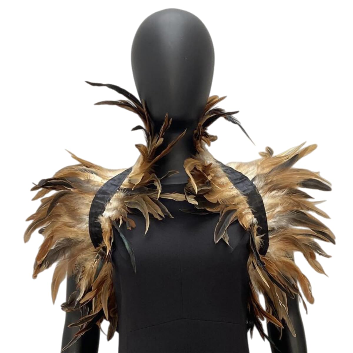Women Multicolor Feather Epaulettes Shawl Gothic Cosplay Halloween Party Carnival Costume Accessories Elegant Dramatic, A05, L