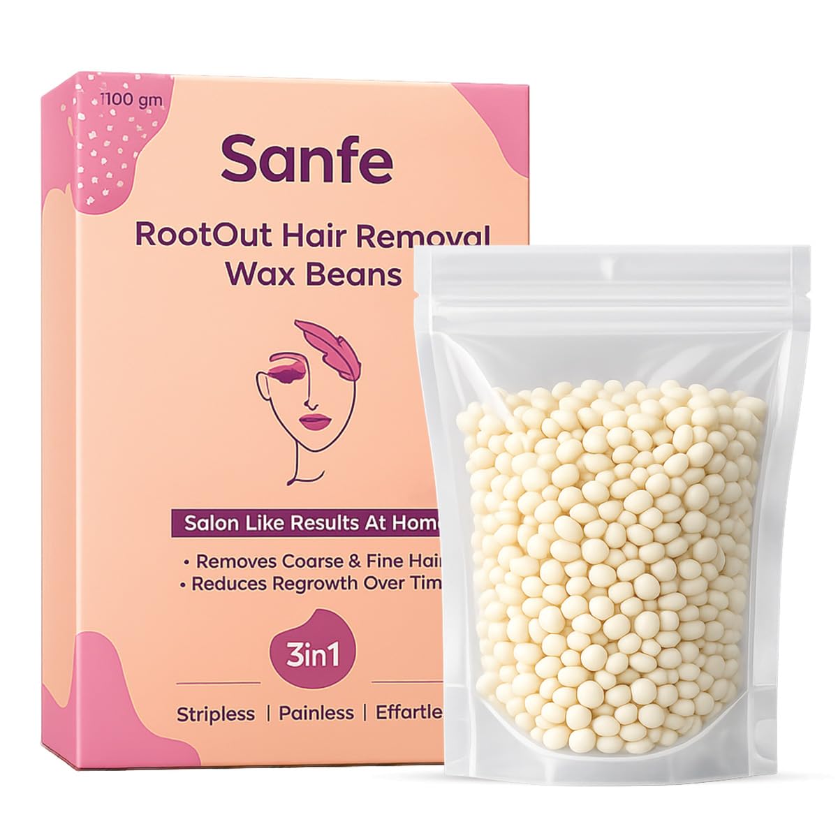 Sanfe RootOut Hair Removal Wax Beans | 100 gm | Hard Wax Beans for Face, Underarm & Bikini | Salon-Like Brazilian Wax at Home | Removes Coarse & Fine Hair | Painless Peel Off Wax Beads-image-2