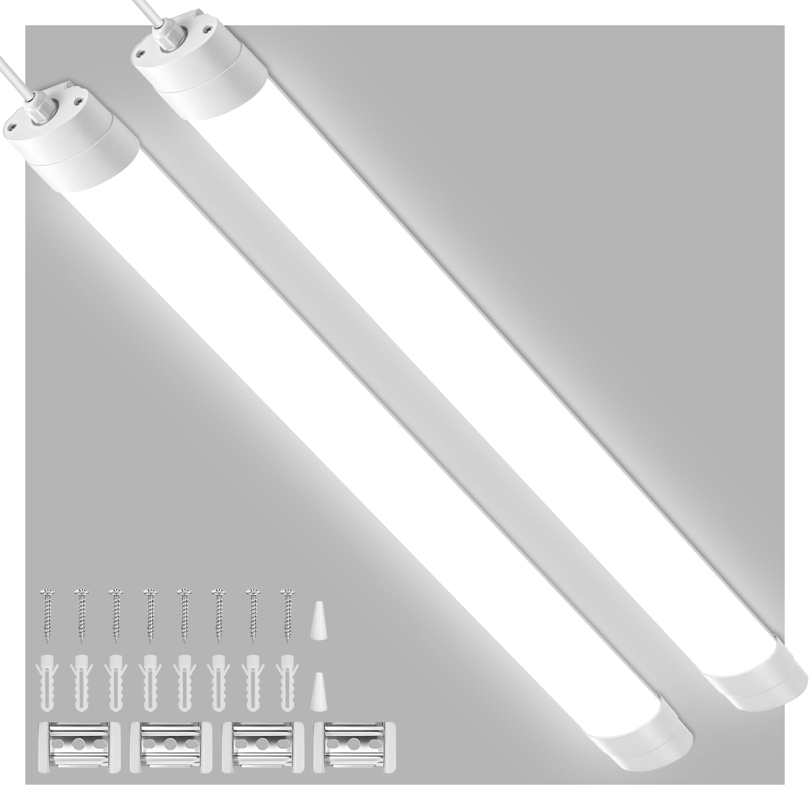 LED Batten Light 6FT 180cm(90+90cm),6500K Daylight Linkable Tube Lights,60W 7200LM Super Bright Strip Lights,IP65 Waterproof Ceiling Light Strip for Garage,Office,Kitchen,Shed,Basement,Workshop — image 1