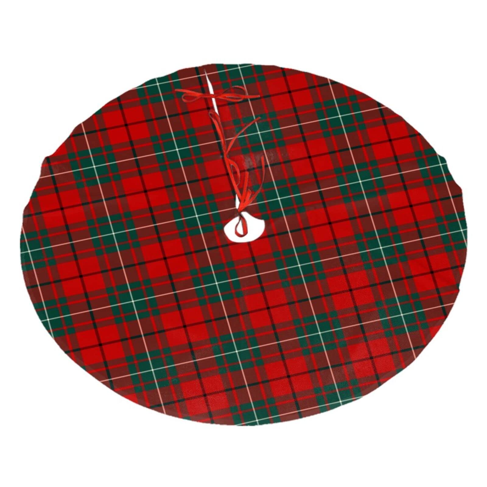 Melbrakin Clan Macaulay Red And Dark Green Scottish Tartan Christmas Tree Skirt 30", Xmas Tree Skirts Base Mat For Christmas Holiday Home Party Decorations Ornaments