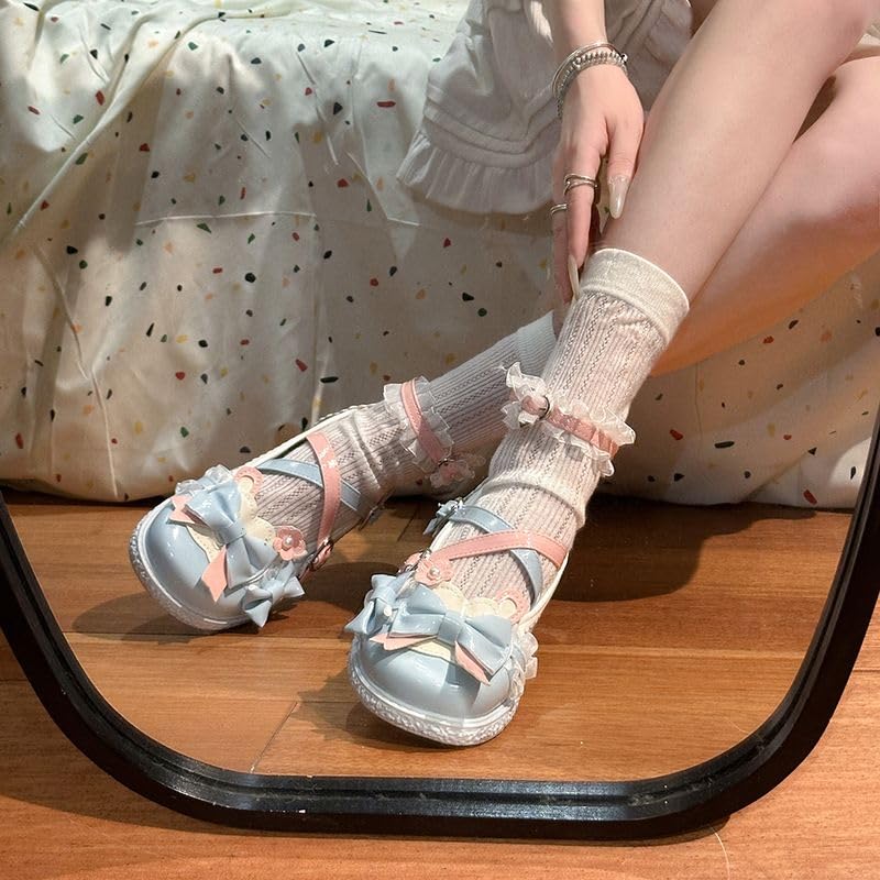 ZQW Cute Retro Mary Jane Shoes for Women Kawaii Lolita Platform Heels Chunky Round Toe Comfy Flats Casual Cosplay Costume2