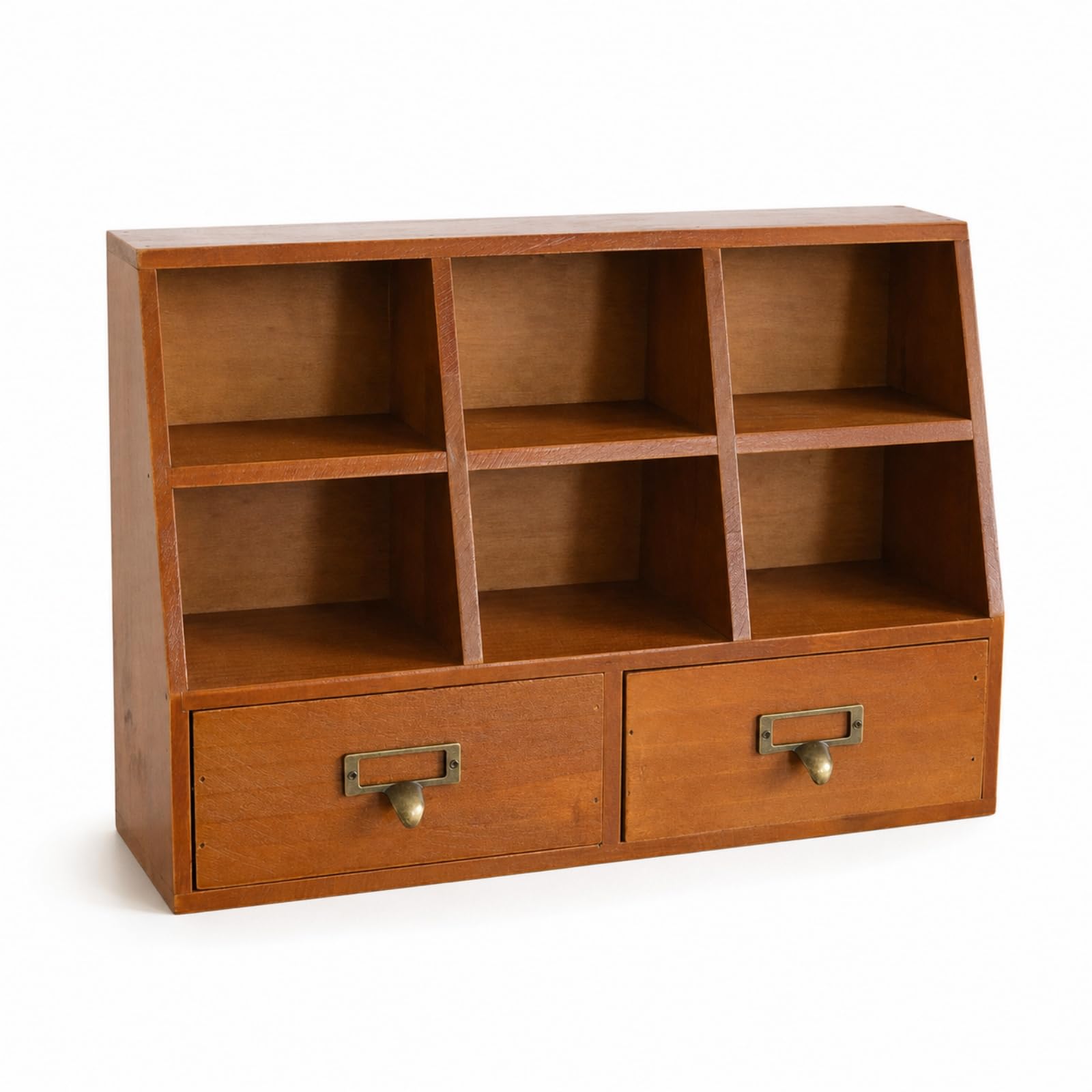 Organizzatore da Scrivania in Legno Elegante Organizzatore in Legno con Cassetti Compatto Cassettiera da Tavolo per, Organizzatore Da Scrivania Con Sei Scomparti Inclinati E Due Cassetti