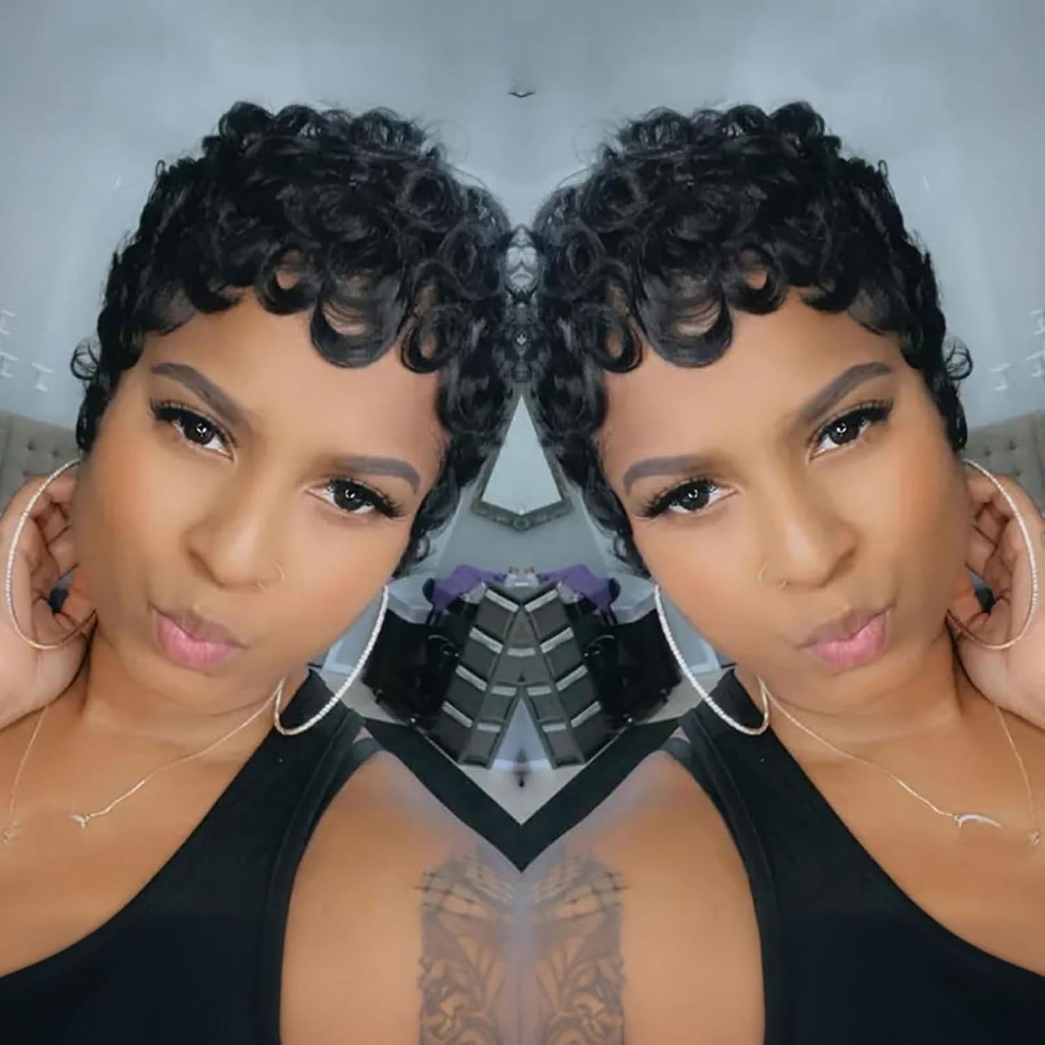 Short Curly Pixie Cut Wigs for Black Women Pixie Cut Wig Human Hair Brazilian Virgin Wave Machine Made Wig Glueless Wear and Go Human Hair Wig for Daily Use
