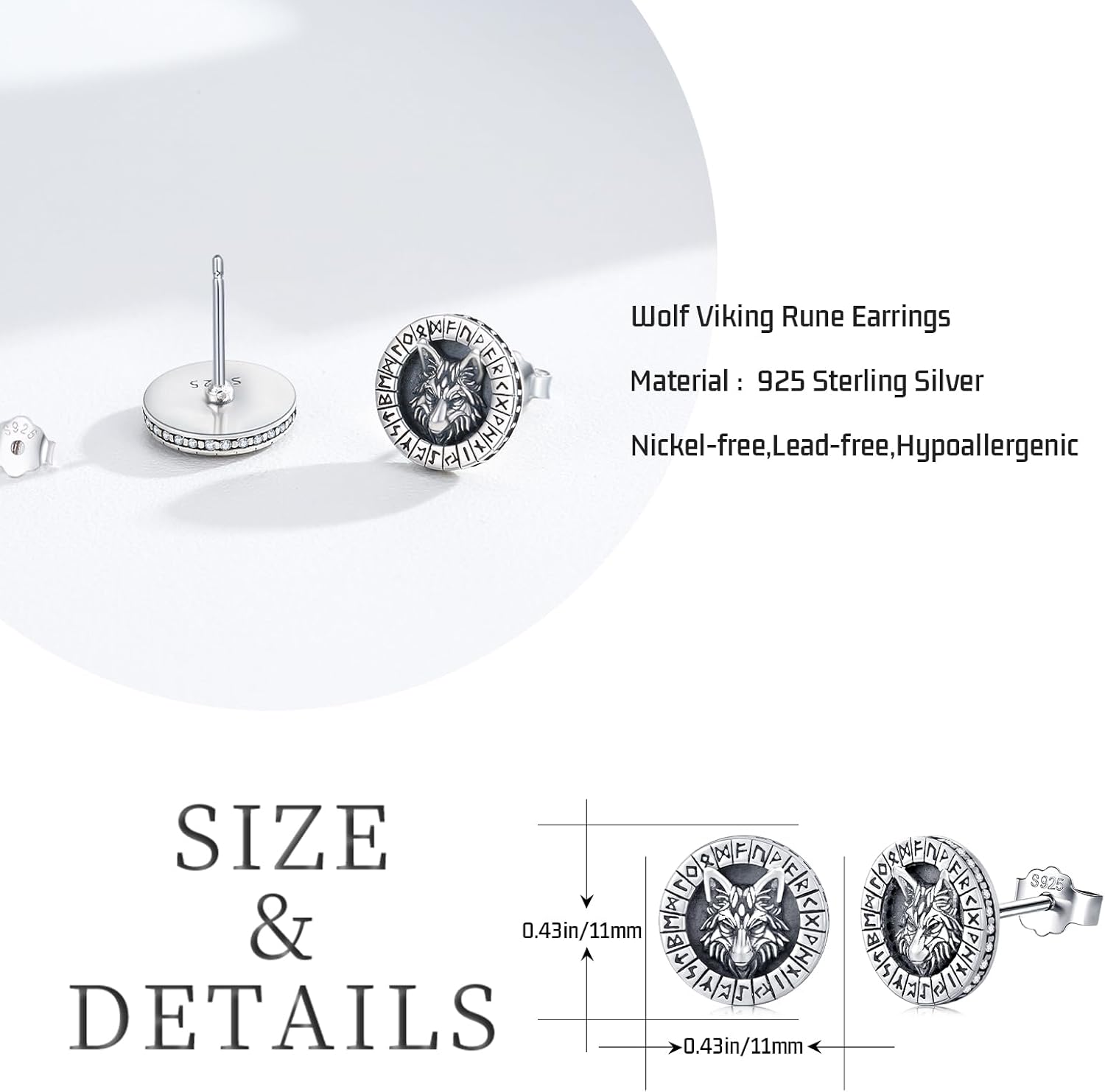 Viking Earrings 925 Sterling Silver Norse Viking Runes Stud Earrings Pagan Viking Jewelry for Men Women - Image 4