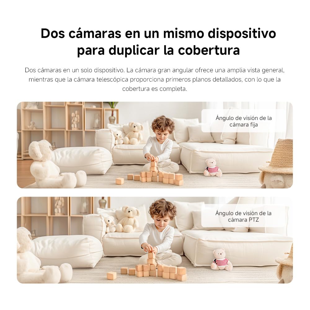 XIAOMI C500 Dual Camara Vigilancia WiFi Interior, Doble 4MP Barrera Virtual | Camara Vigilancia Detección De Personas/Mascotas, Visión Nocturna A Color Starlight, Audio Bidireccional, WiFi 6 2,4/5 GHz