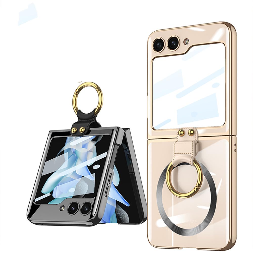 Coque de téléphone Transparente pour Samsung Galaxy Z Flip 5 Flip5 5G avec Anneau de Support, Noire, pour Galaxy Z Flip 5