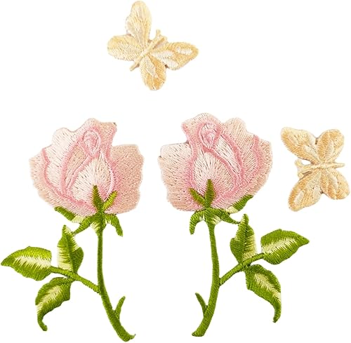 Miniatura 1 de Conjunto de rosas Mariposa Coser en Parche de Hierro Bonitas Flores Bordadas Parche Accesorios Suministros Decorativos para Ropa Chaquetas Vaqueros