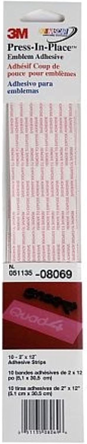 3M 08069 2" x 12" Press-in-Place Emblem Adhesive, (Case of 60)