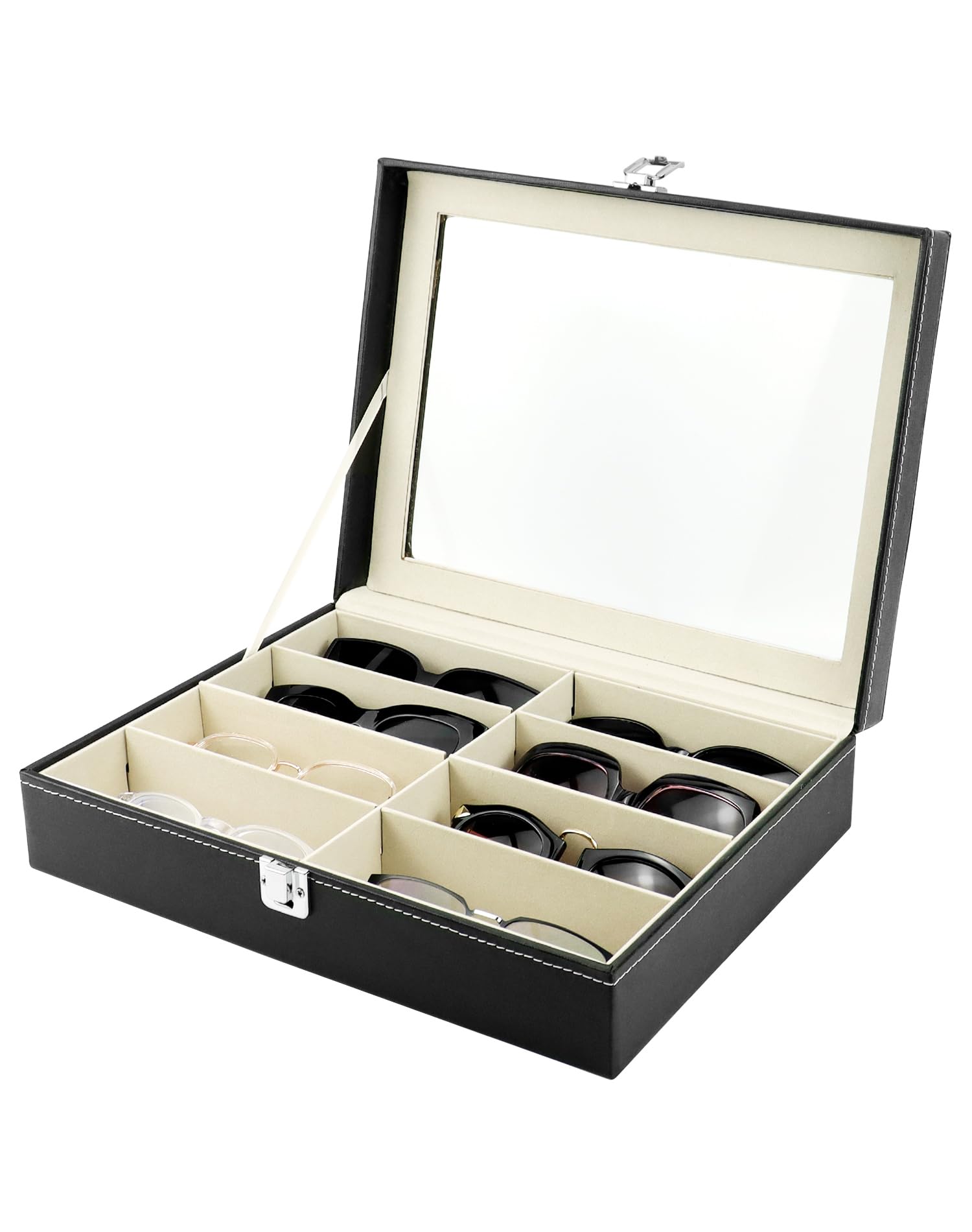 QWORK Estuche organizador para gafas de sol, organizador gafas con 8 Compartimentos, estuche para colección de joyas de anteojos de sol