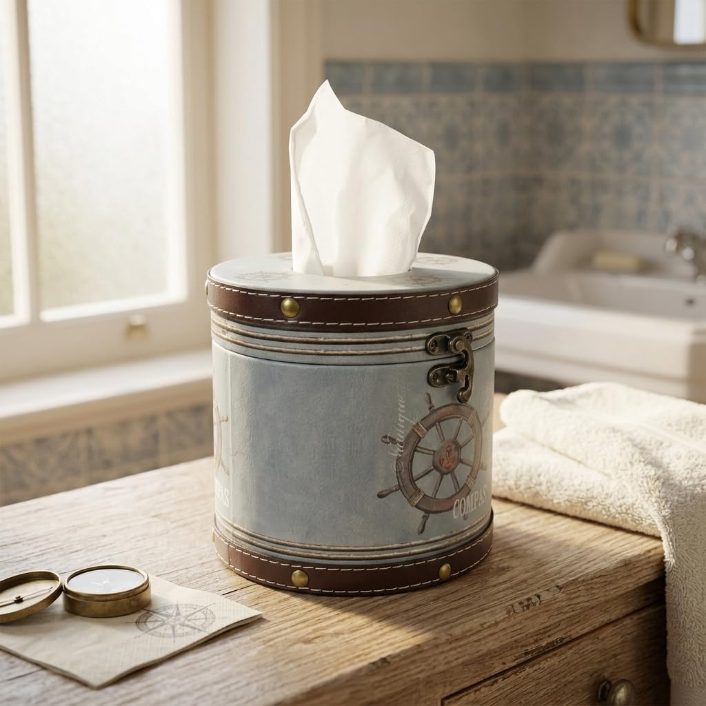 Toilet Paper Roll Cover 1 Piece PU Leather Wood Lid Bathroom