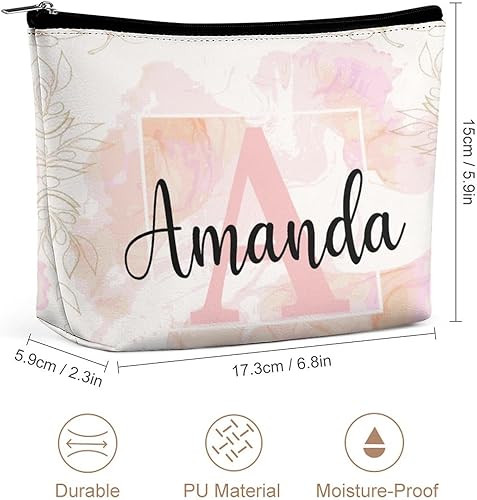 Miniatura 2 de Bolsa de maquillaje personalizada del alfabeto A-Z, con monograma floral, bolsa de cosméticos con nombre personalizado, bolsa de maquillaje pequeña