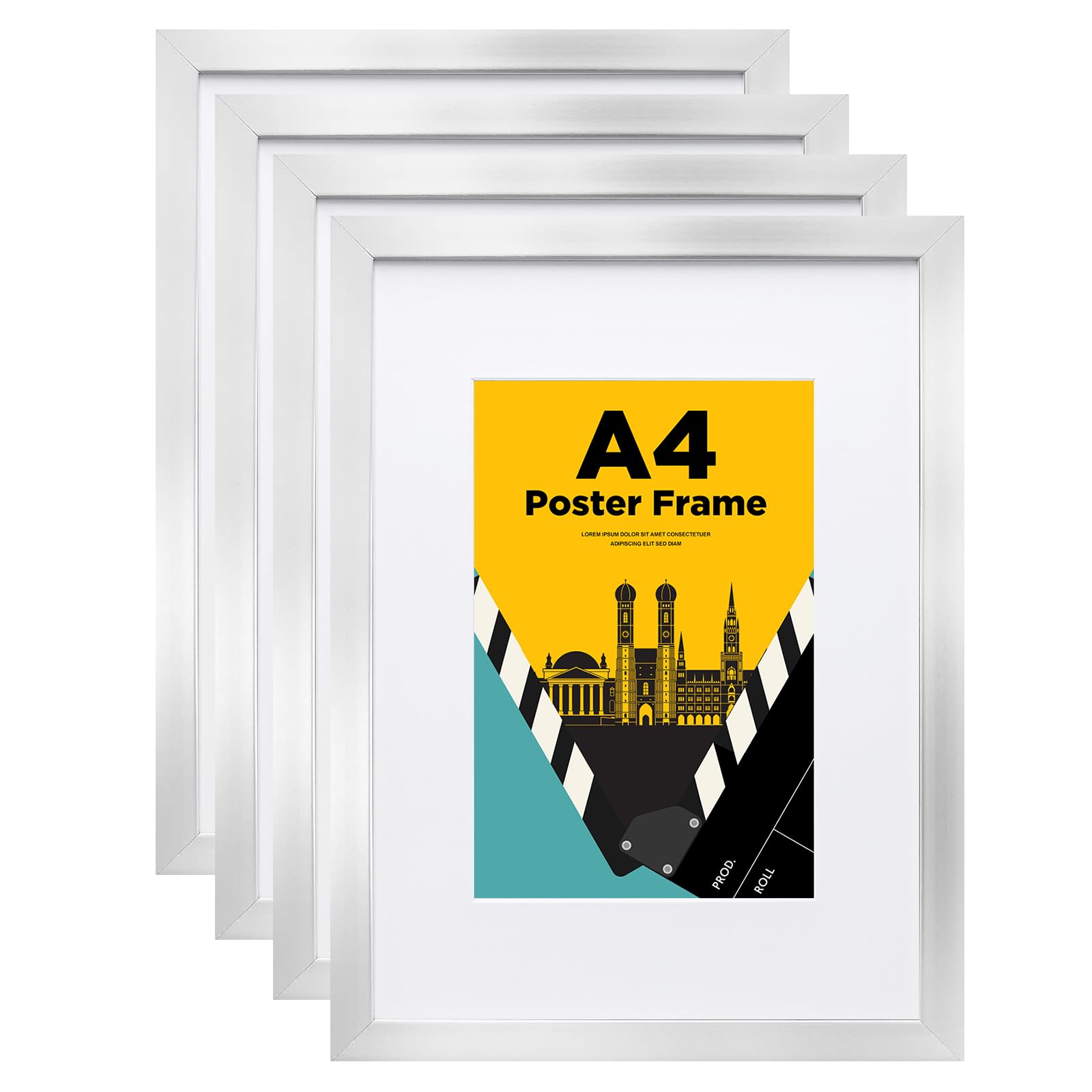 Egofine Bilderrahmen A4, Holzrahmen Rahmen mit Acrylglas, A4 Posterrahmen für Tisch- und Wandmontage, Horizontale oder Vertikale Wandmontage, Perfekt für Fotos, Poster, Zuhause, Büro, Silber, 4er