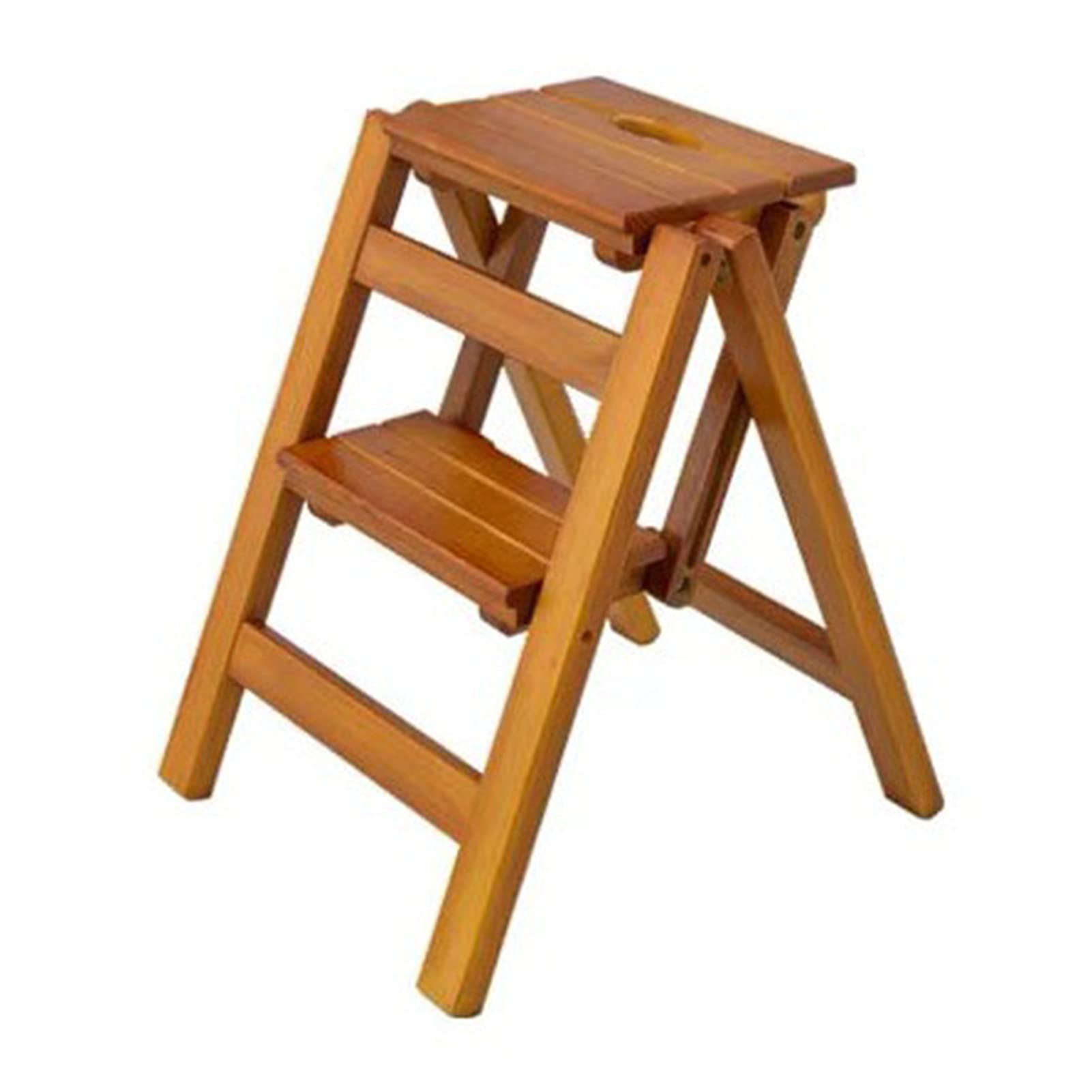 ZGYOZMNG Step Stool Wooden Folding Step Stool Portable Ladder Chair Stool Multifunction Stepladder/Stairway Chair (White 3 layers) (Natural 2 layer)