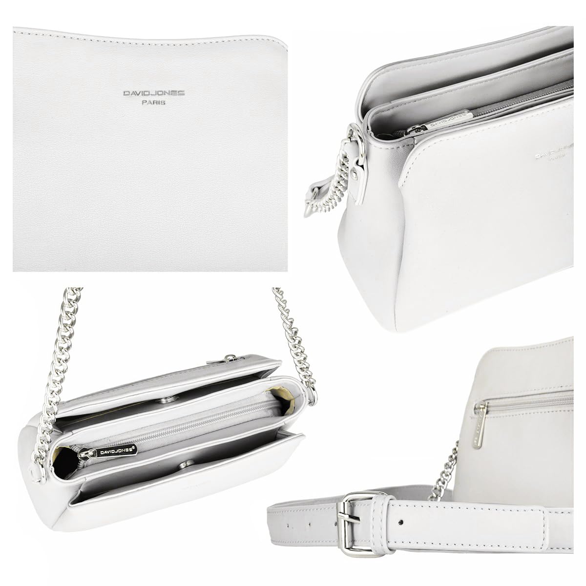 David Jones - Borsa a Tracolla Donna - Piccola Borsa Spalla Catena Simil Pelle PU - Borsetta con 3 Scomparti Tasche - Borsa a Mano Borsello Moda Città Viaggio Shopping