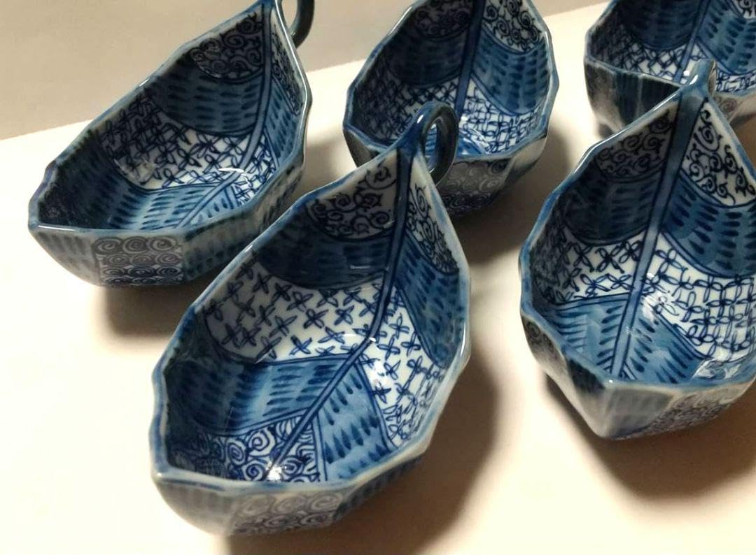 源右衛門窯 染付 祥瑞葉形 付出 小鉢 5客組 未使用品 共箱