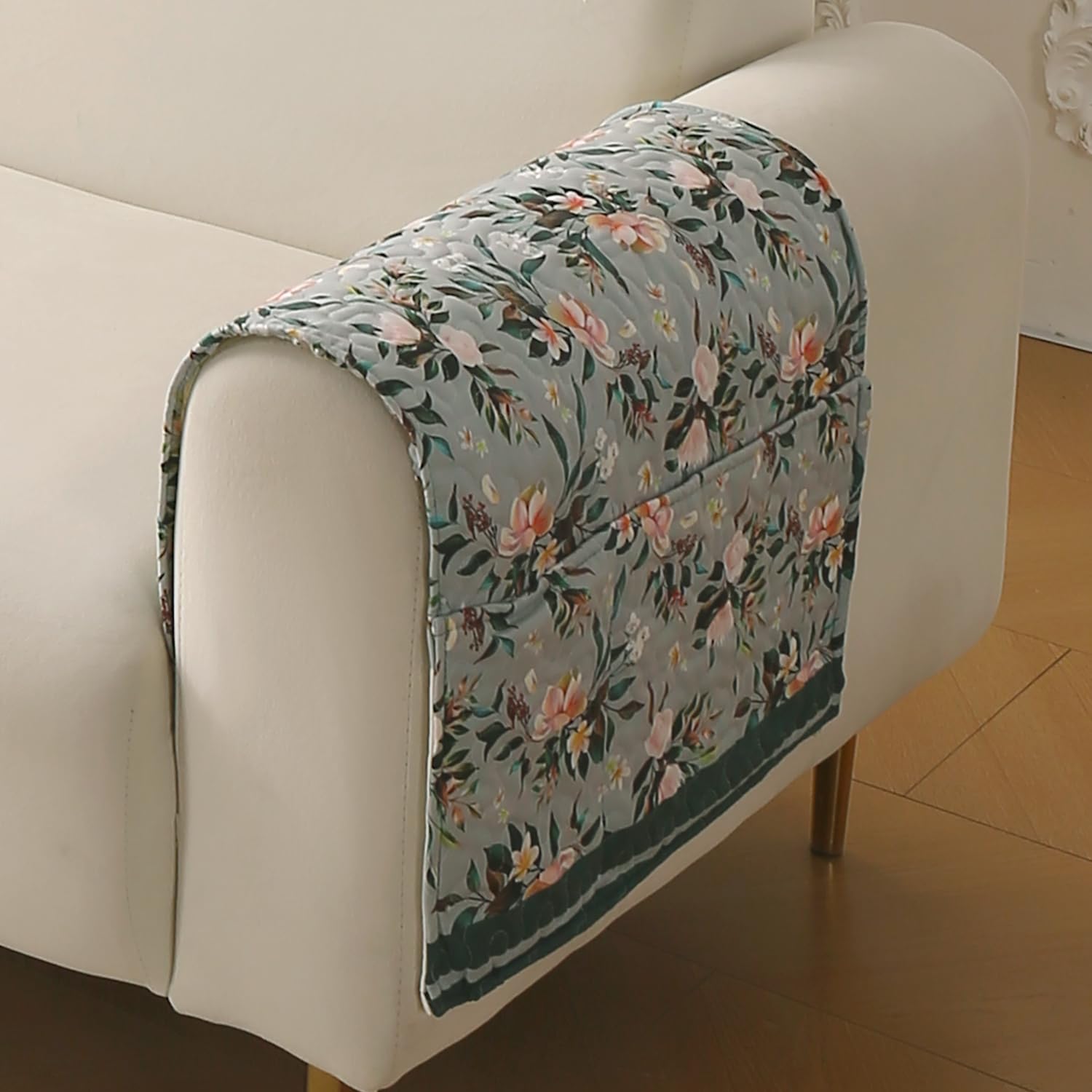 Velvet Sofa Backrest Mat - Pansies Teal -18