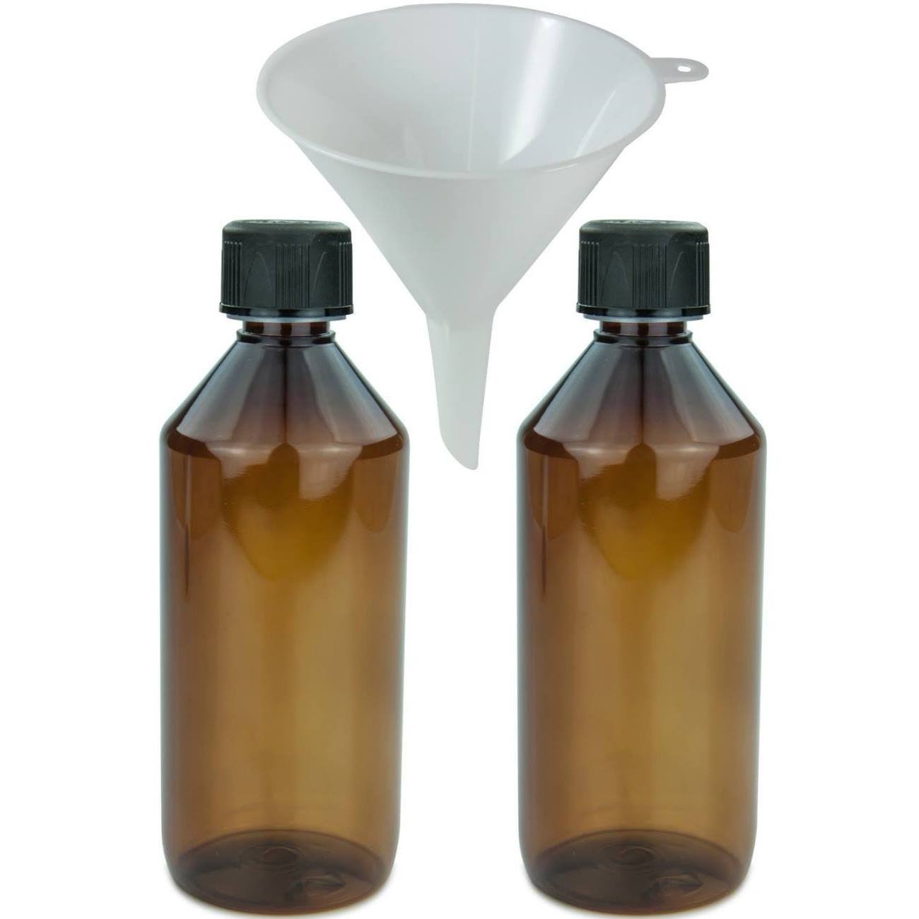 Mikken 2x Braune Laborflasche 250 Ml Aus PET Mit Dosierspritze, Verschluss Mit Kindersicherung + Etiketten