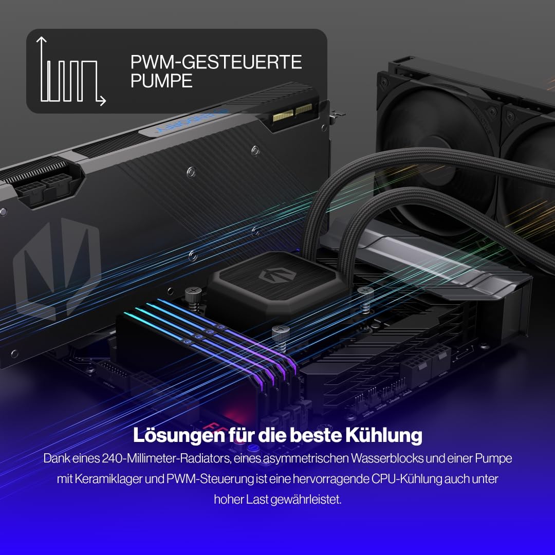 ENDORFY Navis F240 CPU AIO Wasserkühlung 240 mm | 2x Fluctus 120 PWM, PWM Pumpe mit Keramiklager, AMD AM5/AM4, Intel LGA1851/1700/1200, PT 3 Wärmeleitpaste