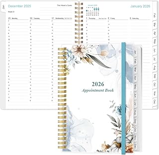 2026 Appointment Book - 2026 Daily Hourly Planner from January 2026 - December 2026,12 Monthly Tabs, Inner Pocket, 6.4" x 8.5", Leaf