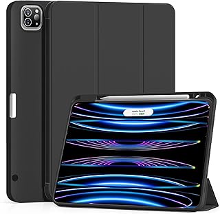 JKSML Case for iPad Pro 12.9 Inch 6th/5th/4th Generation (2022/2021/2020) with Built-in Pencil Holder, [Auto Wake/Sleep] Slim Smart Trifold Stand Soft TPU Back Case for iPad Pro 12.9 Inch, Black1