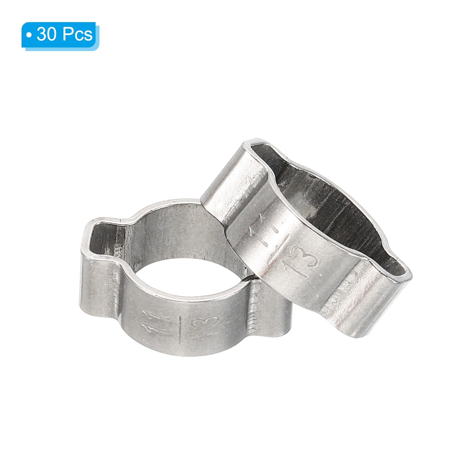 PATIKIL 30 Pack 11-13mm Double Ear Hose Clamp, 304 Stainless Steel O Clip Crimp Rings for Fuel Petrol Pipe Tube Fitting Connections, Silver Tone - Image 3