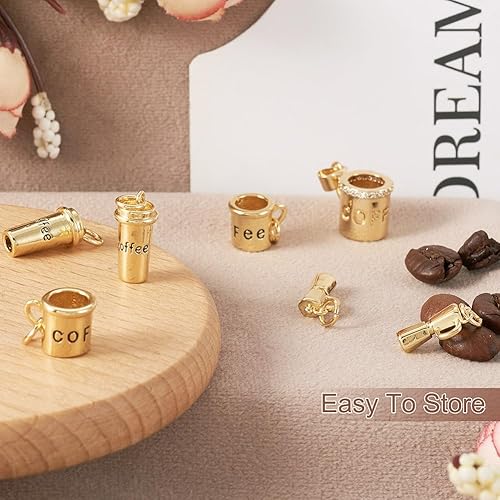 Miniatura 6 de Pandahall 8 dijes colgantes chapados en oro real de 18 quilates para taza de café y taza de té para hacer pulseras y collares de bricolaje