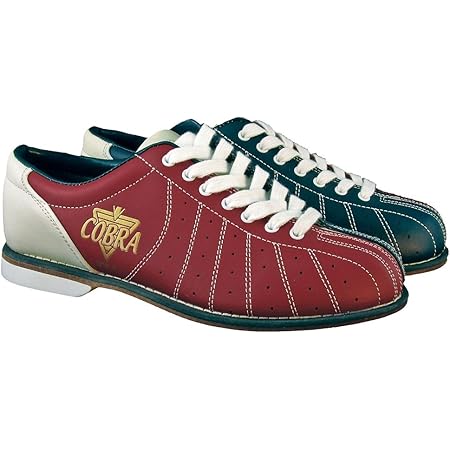 red and blue bowling shoes