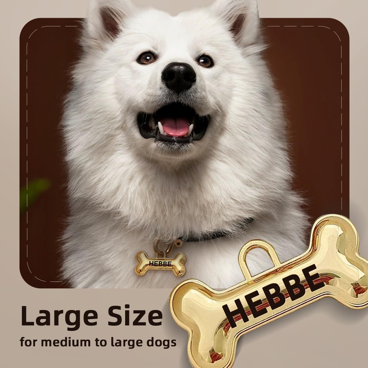 Personalized Dog ID Tag, Gold Bone Shape, Double-Sided Engraved Name and Contact Information,Large (Bone, Small) image 4