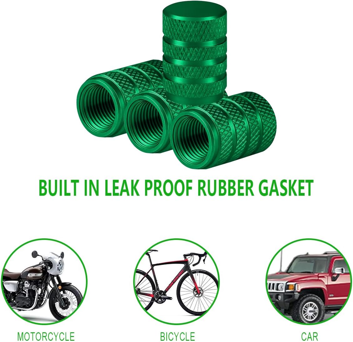 Car Tire Valve Stem Caps, 12PCS Aluminum Corrision Resistant Dustproof Vehicle Tyre Valve Stem Cover, Leak-Proof Auto Wheel Air Caps, Universal for Trucks Motorcycles Sedans (Green) - Image 3