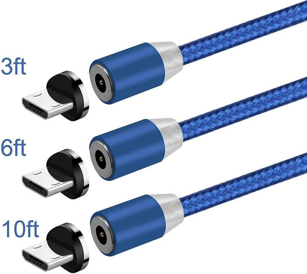 UGI Micro USB Magnetic Phone Charging Cable,USB 2.0 to Micro USB Cable Android (3.3ft+6.6ft+10ft) Nylon Braided LED Cord Compatible with Android Micro USB Devices