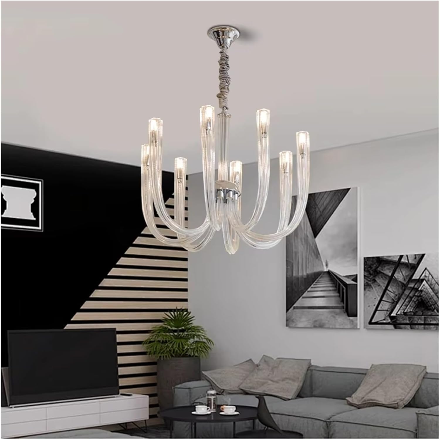 Curved Glass Ceiling Chandelier Led Home Decoration Living Room Dining Room Luxury Candle Hanging Lamp,luminaire