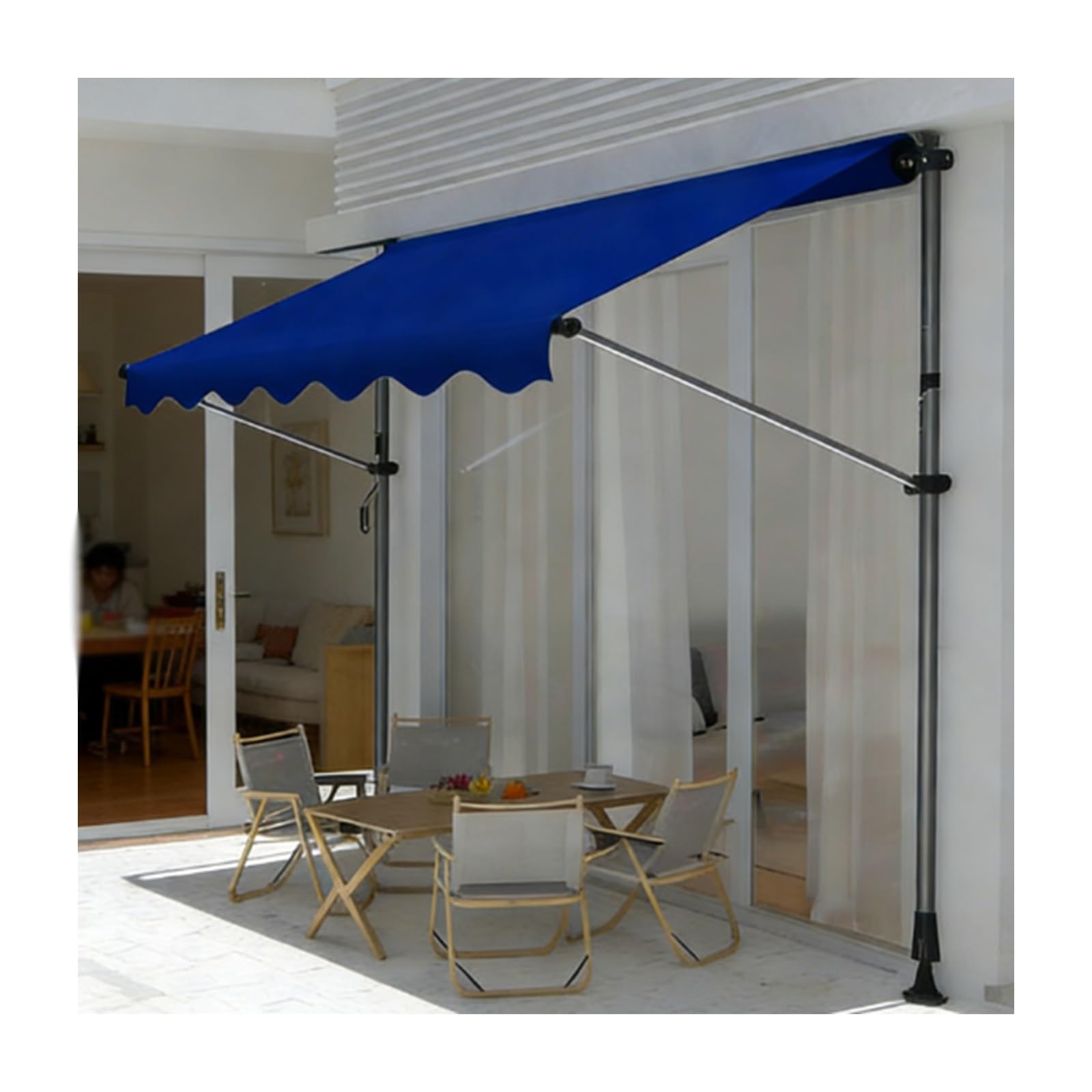 LWJSOCP Manual Retractable ning for Door & Patio - 250CM (98.4in) Blue Easy-Crank Handle Perfect for Balconies & Backyards Weather-Resistant Sune Solut