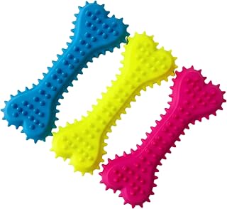 3 Pcs Dog Chew Toys, Heart Shaped Spiky Bone Design, TPR Teething Toys, 3 Assorted Colors, Chew Toys for Small Dogs and Puppies