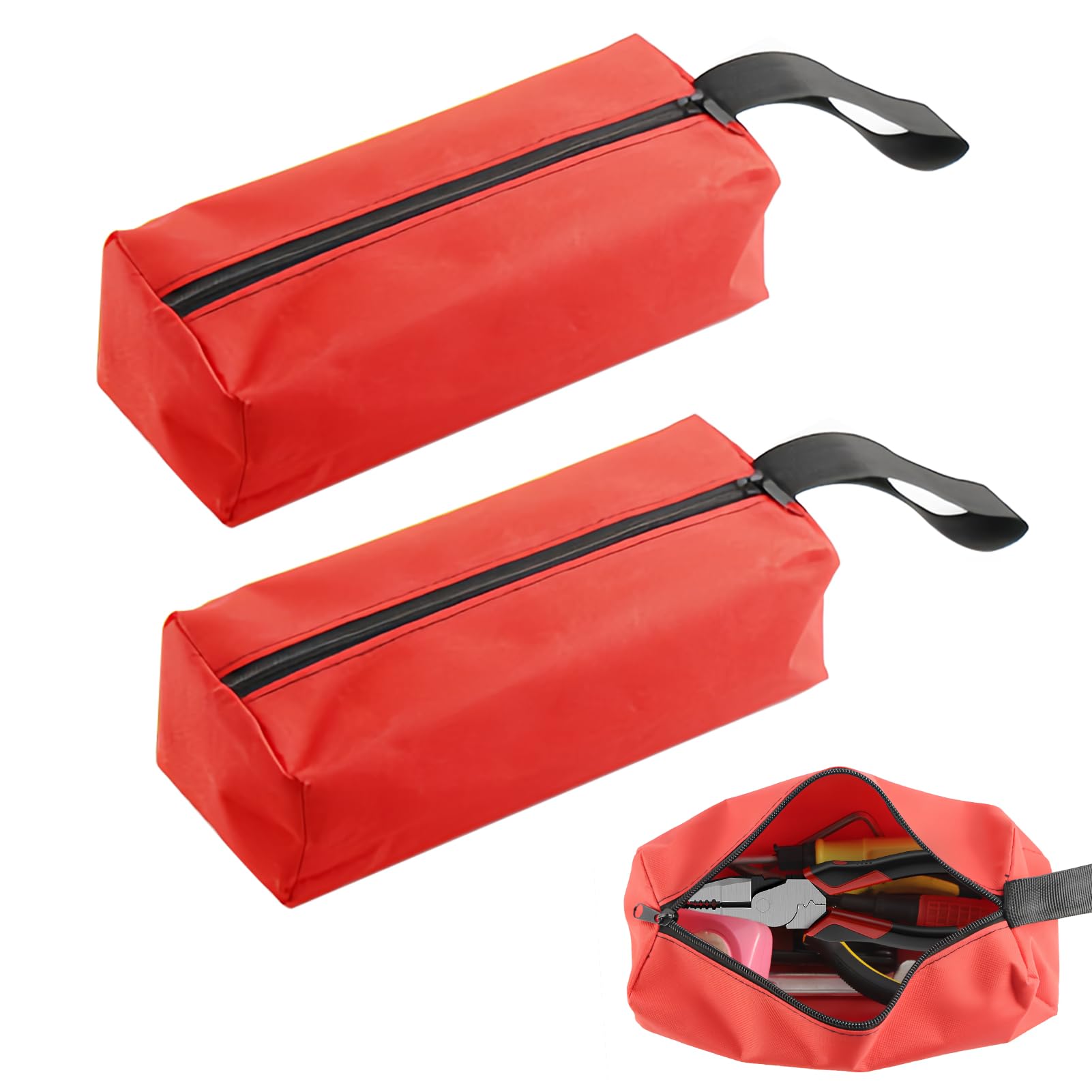 Set de 2 Bolsa Herramientas Portátiles Pequeñas, 25x8.5x7cm, Multifuncionales de Poliéster 600D con Cremallera y Asa, Organizador para Jardinería, Trabajos Exteriores y Almacenamiento (Rojo)
