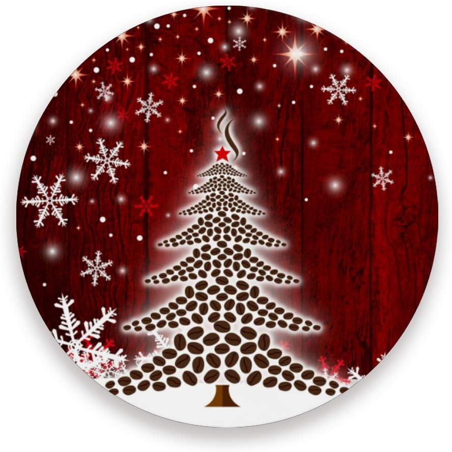 Baofu Christmas Tree Coasters Colorful Absorbent Moisture Non-Slip Drink Coaster Art Winter Snowflake Ceramic Stone with Cork Base Desktop - Protection Prevent Furniture Damage 4PCS