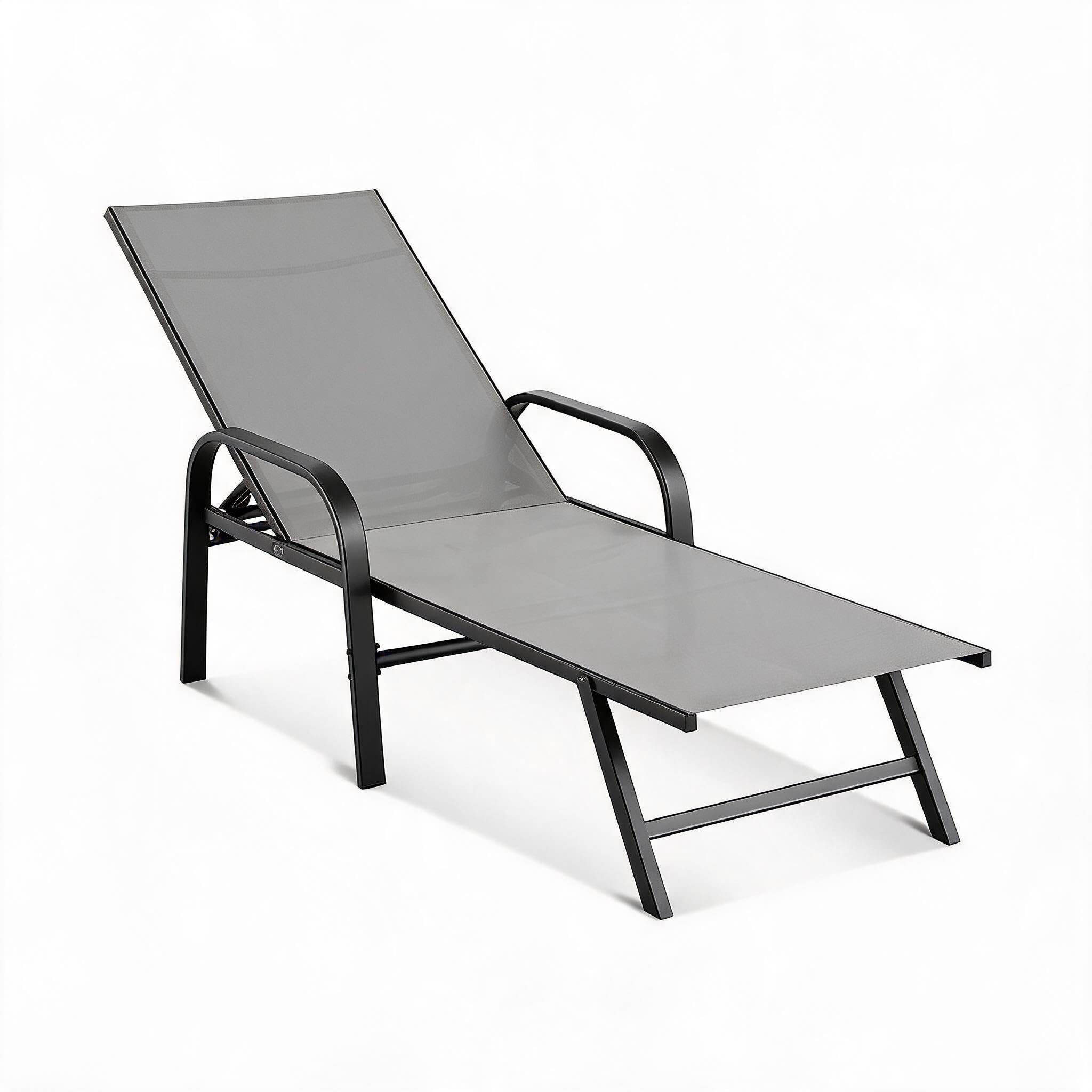 Aptliton Sun Lounger,6 Position Adjustable Garden Chaise Lounge, Outdoor Reclining Sunbed with Flat 180Β°, Heavy Duty Metal Frame - Patio Deck Chair for Poolside Beach Garden, Dark Grey