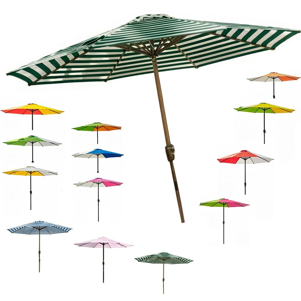 LARAKVEAKV Large Market Table Umbrella With Crank, 9FT Rainbow Sun Protection Umbrellas，Garden Stripe Parasol For Patio Backyard Deck Yard(Colorful 3)