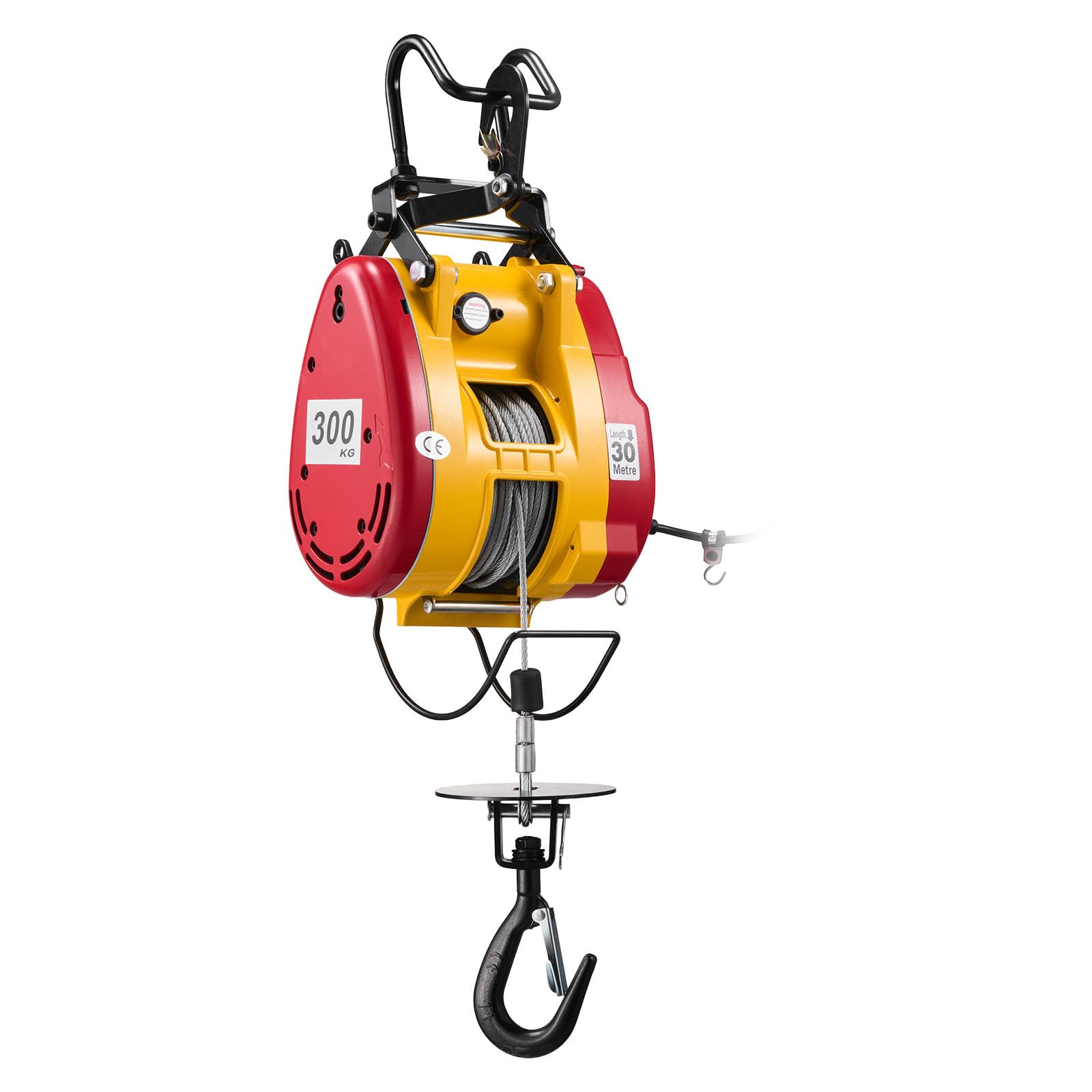 VEVOR Seilwinde Elektrisch 300 kg, 2-in-1 Elektro-Seilhebezug 1500 W, Hebezug 30 m Hubhöhe, Seilzug 18,9 m/min, mit kabelgebundener & kabelloser Fernbedienung für Fabrik, Lagerhalle & Garage