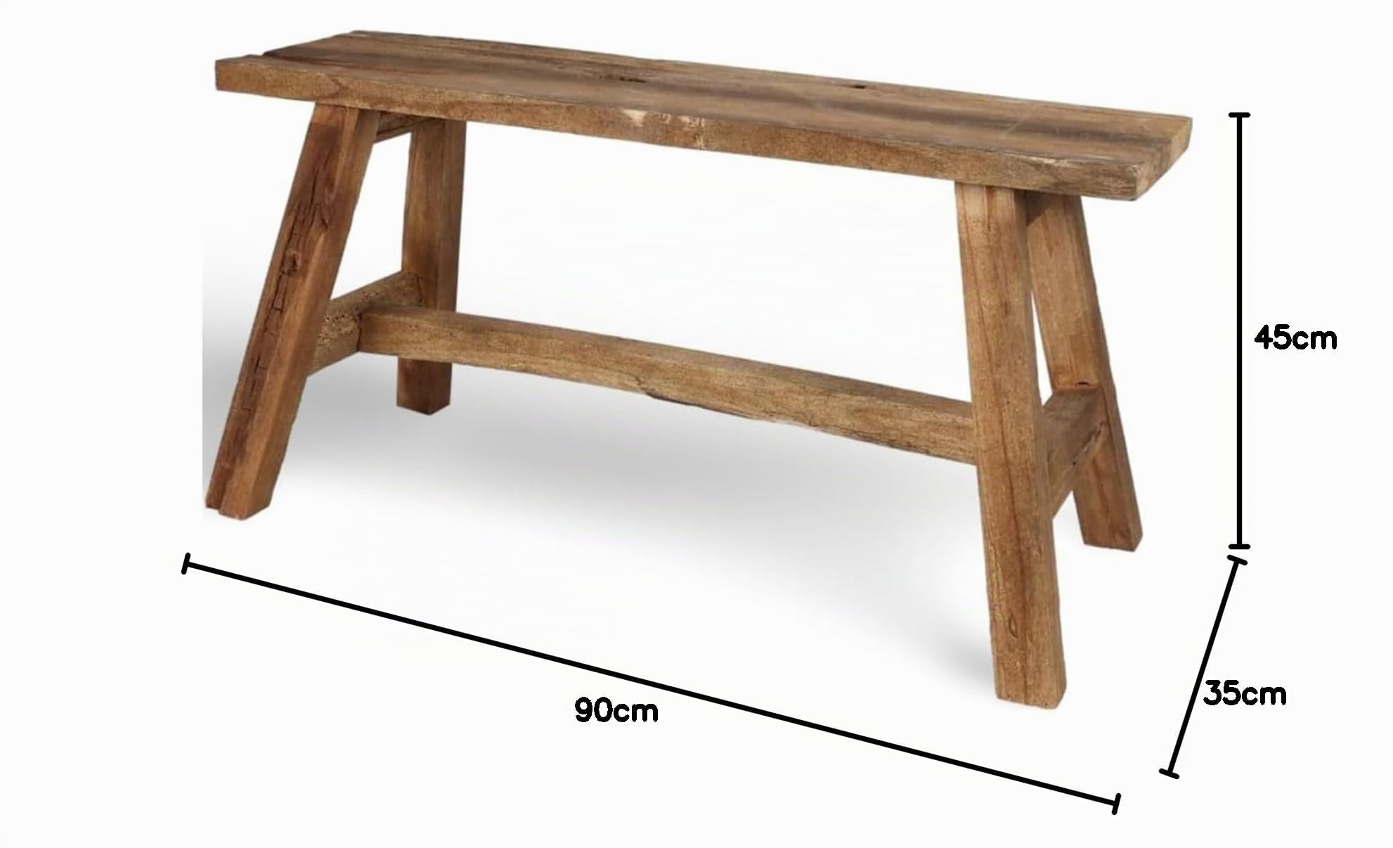 Banc en Bois Rustique BURI 90x24,5 cm - Banc de Style Country Dielenbank - Brun - Bois - Rustique - 2 Personnes - 150 kg max