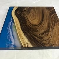 Vista 11 de Mesa de epoxi transparente, mesa de sofá con forma cuadrada, mesa auxiliar de resina de madera, mesa de centro de madera con borde natural para sala