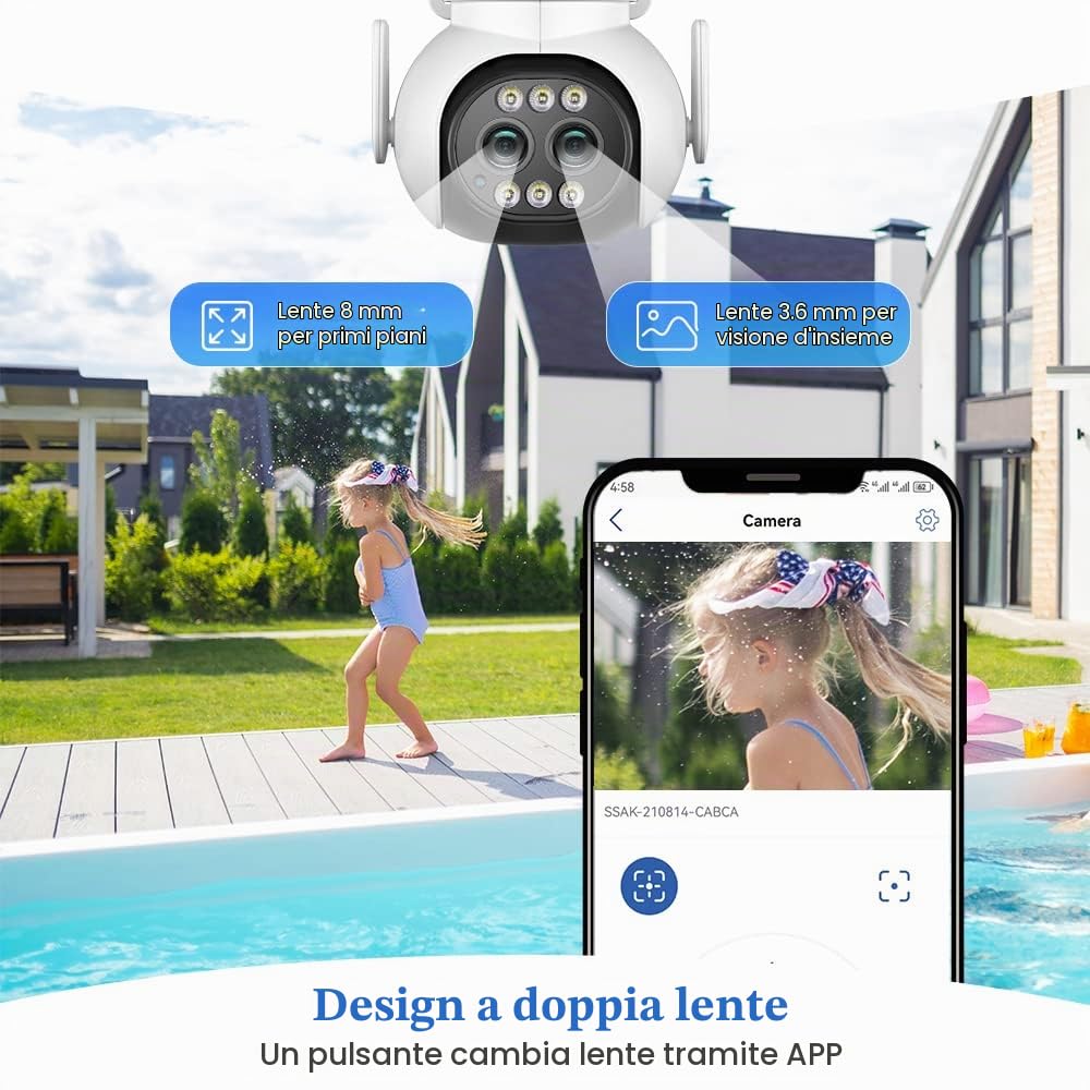 Ctronics 6X Zoom Híbrido Telecamera Wi-Fi Esterno con Tracciamento-Auto-Zoom, PTZ IP Videocamera Sorveglianza con Doppio Lente Rilevamento Umano Visione Notturna Colori Audio Bidirezionale (1, Bianco)