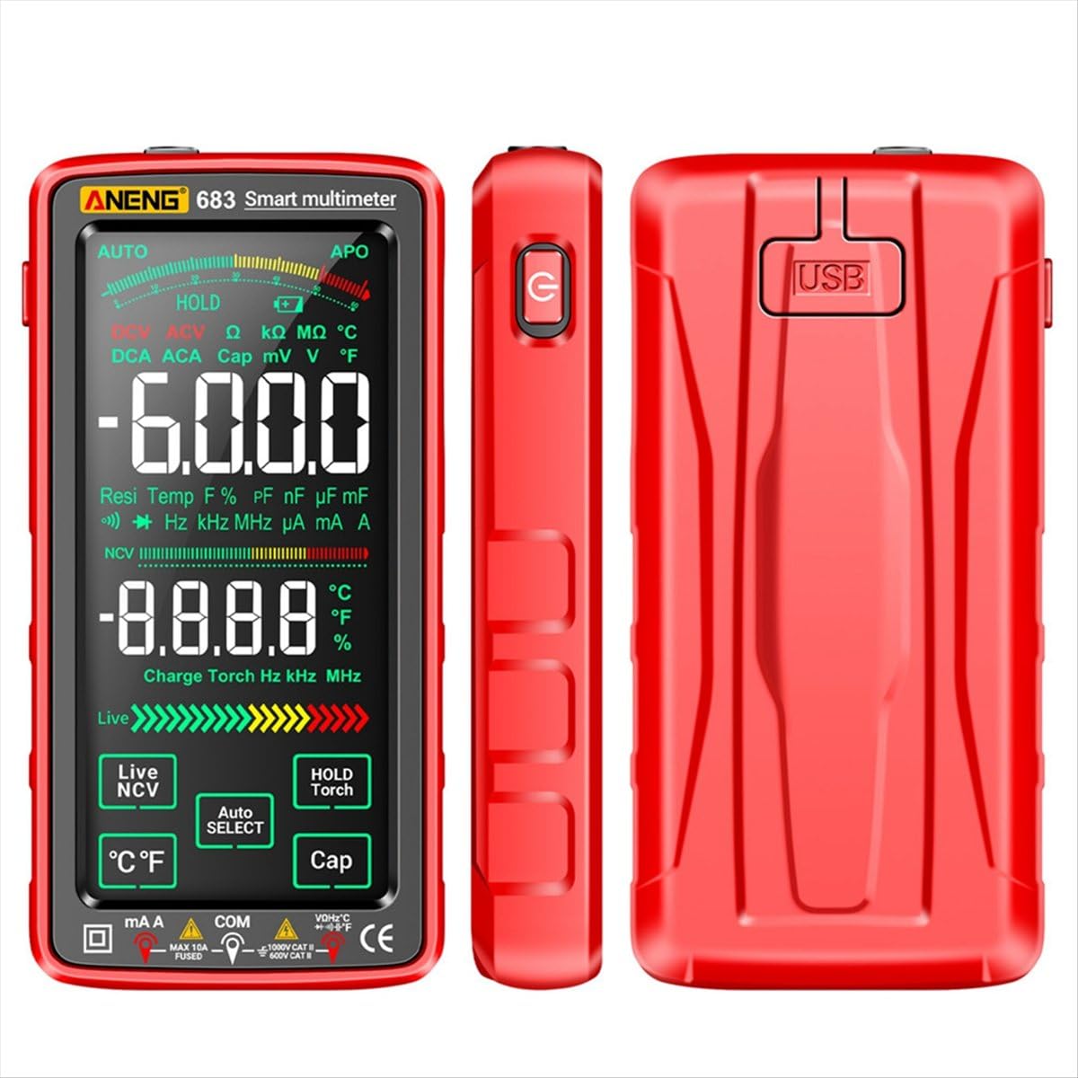 683 inteligentny multimetr wysokiej klasy dotykowy 6000 zliczeń multimetro test akumulator multitester AC/DC tester napięcia narzędzie czerwony