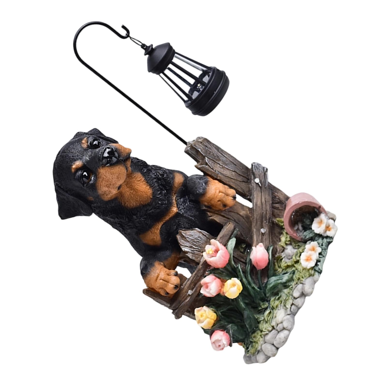 PANGBOER Dog Resin Sculpture for Pathway Decoration with Sturdy Build and Light Control Dog Holding Sculpture