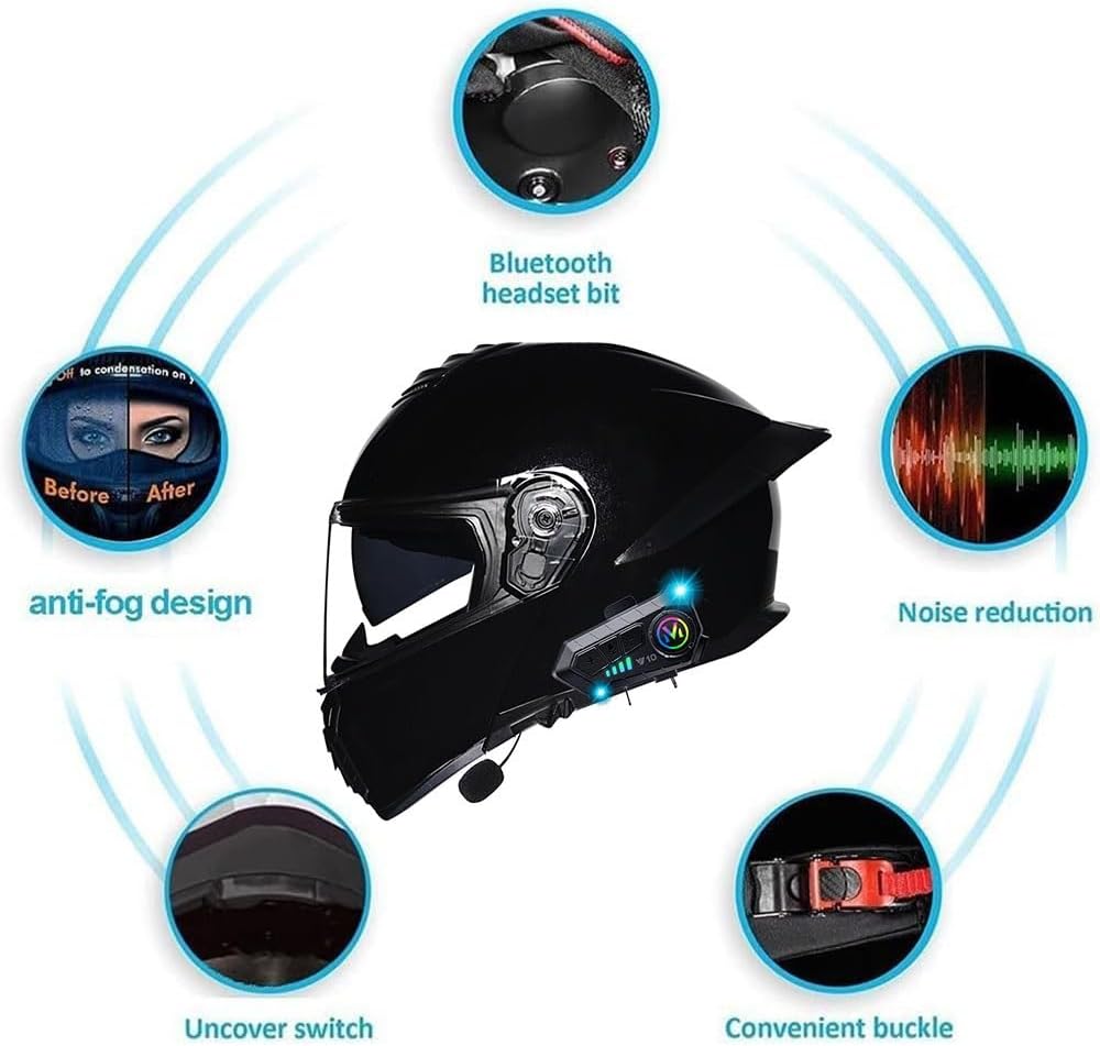 Motorcycle Helmets Modular Bluetooth Motorcycle Helmets DOT Approved Dual Visor Flip up for Adults Motorbike Helmet Full Face Street Racing Helmet for Motorbike Street Bike