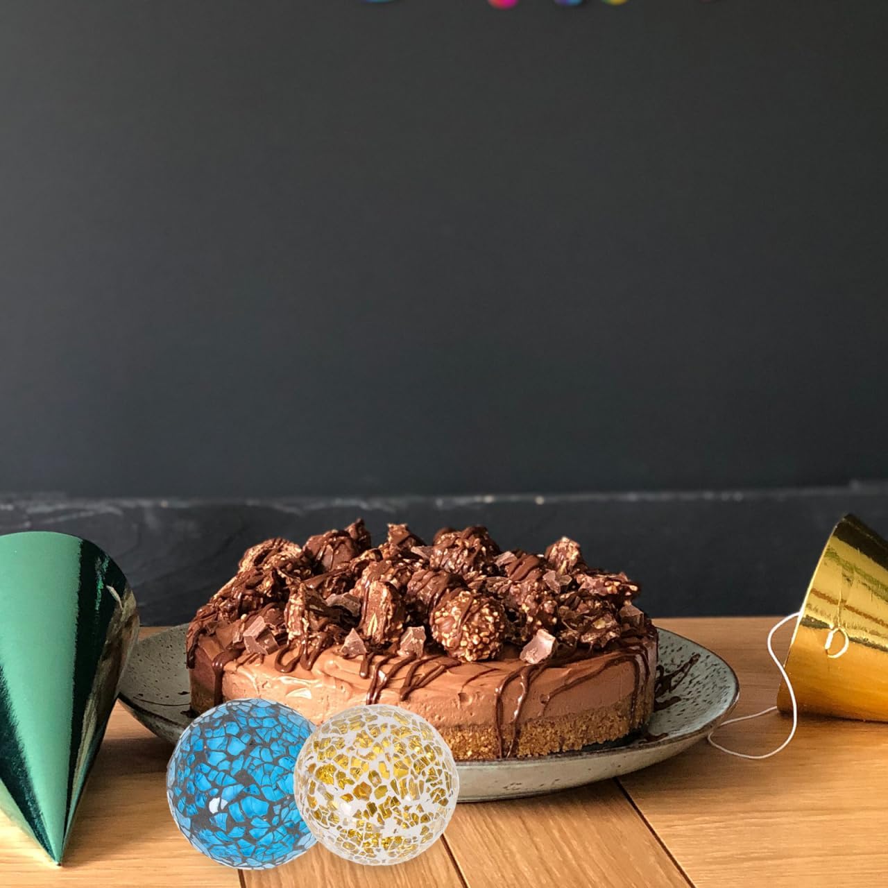 2.36 Inch Decorative Glass Balls Set of 6 Blue and Gold Mosaic Orbs Home Decor Table Centerpieces Vase Fillers Party Accents