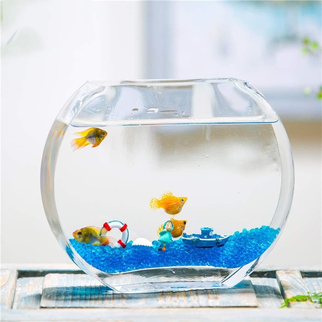 HASMI Pecera de Escritorio Pecera de Cristal Creativa, Tanque de Peces Dorados, Plano, Redondo, pequeño y Mediano, para Sala de Estar, Oficina, Acuario de Escritorio Decoración Pecera