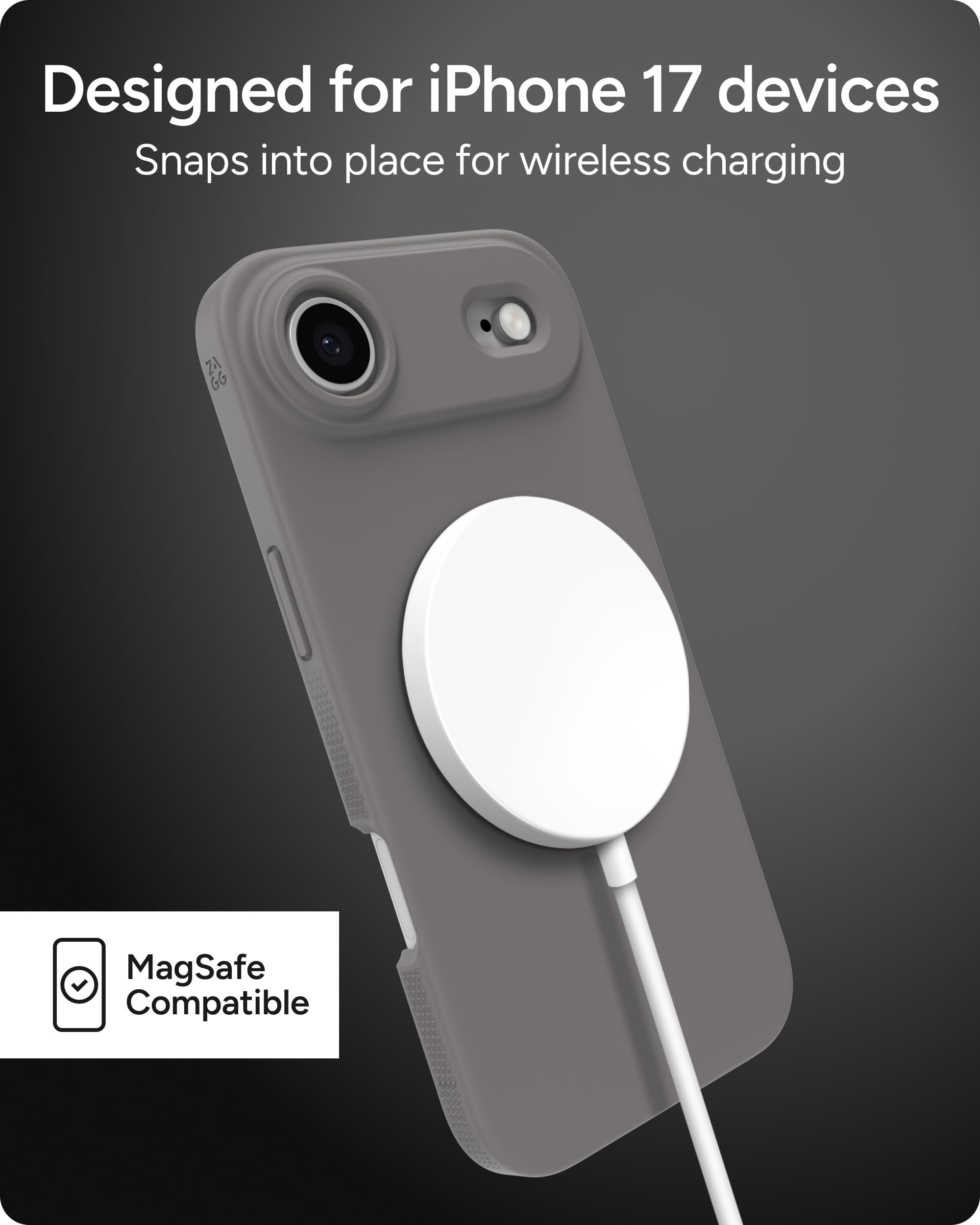 ZAGG Manhattan Snap - Funda para iPhone Air, arcilla gris, protección contra caídas (4 m), silicona suave al tacto, delgada y ligera, superficie lisa y agarre antideslizante, compatible con MagSafe
