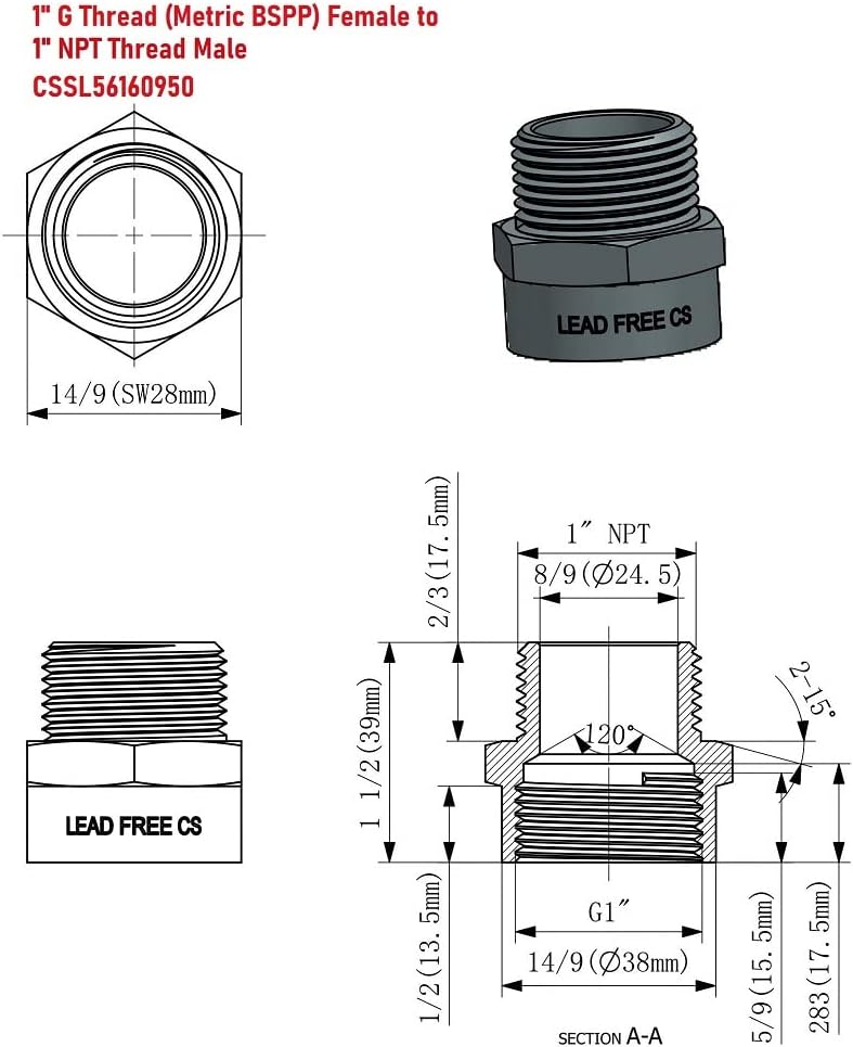 G Thread (Metric BSPP) Female to NPT Thread Male Pipe Fitting Adapter - Lead-Free Adapter (Four,1 inch)